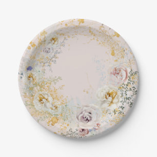 whimsikalisch botanisches rosa Babyshower-Monogram Pappteller