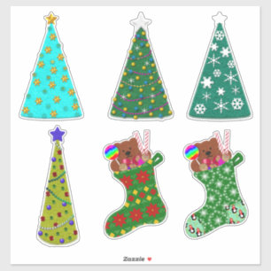 Whimsikalische Filz-Optik-Weihnachtsbäume & -Strüm Aufkleber