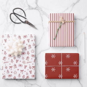 Whimsikalische handgezeichnete Doodle Rot Geschenkpapier Set