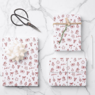 Whimsikalische handgezeichnete Doodle Rot Geschenkpapier Set
