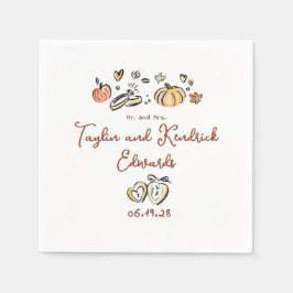 Whimsikalische handgezeichnete Herbst-Liebes-Hochz Serviette
