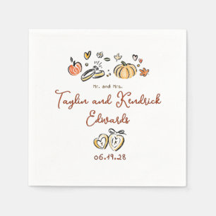 Whimsikalische handgezeichnete Herbst-Liebes-Hochz Serviette