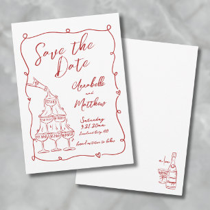Whimsikalische handgezeichnete rote Hochzeit "Save Save The Date