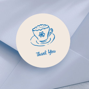 Whimsikalische handgezeichnete Teetasse Danke Runder Aufkleber