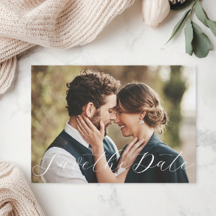 Whimsikalische Kalligrafie-Foto-Hochzeitseinladung Save The Date