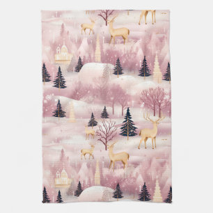 Whimsikalische rosa Winterlandschaft (1) Geschirrtuch