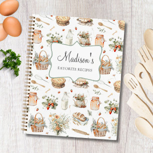 Whimsikalisches Florales Erdbeer-Rezept-Kochbuch Notizbuch