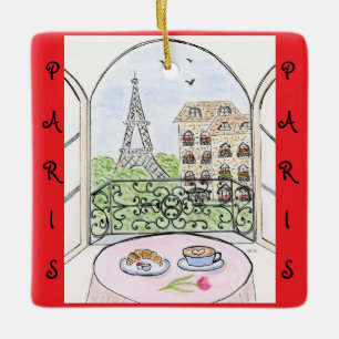 Whimsikalisches Paris und Eiffelturm Französisch Keramikornament