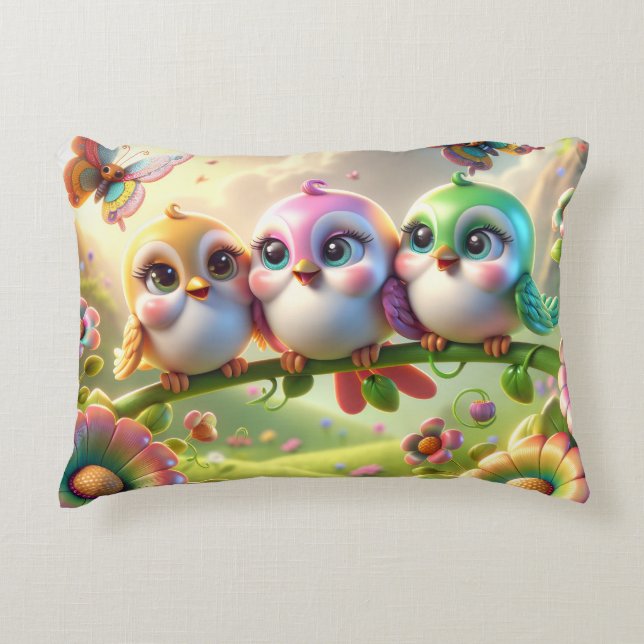 Whimsikalisches Trio der Frühlingsliedvögel Dekokissen (Vorderseite)