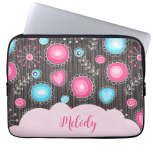 Whimsikalrosa blaue Herzen und Blume Blumenname Laptopschutzhülle