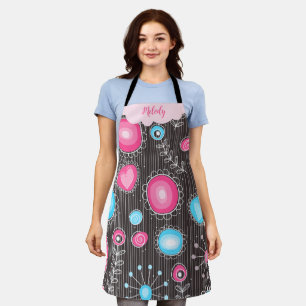 Whimsikalrosa blaue Herzen und Blume Blumenname Schürze