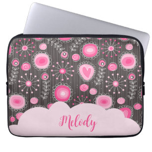 Whimsikalrosa graue Herzen und Blume Blumenname Laptopschutzhülle