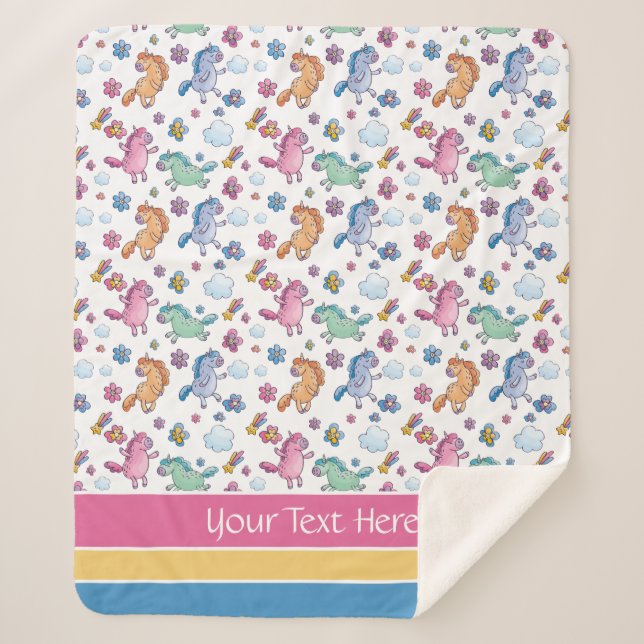 Whimsikäre Unicorns und helle Hübsche Blume Sherpadecke (Vorderseite)