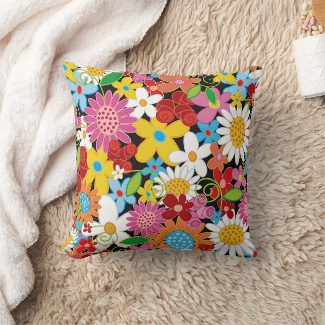 Whimsikfarbene Frühlingsblumen Garten Chic Niedlic Kissen (Decke)