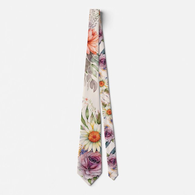 Whimsikfarbene Wildblume floral, nichtbinär Krawatte (Vorderseite)