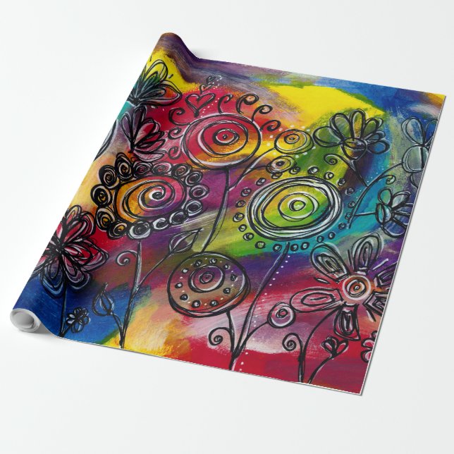 Whimsikfarbener Blumengarten Originelles Kunstwerk Geschenkpapier (Ungerollt)