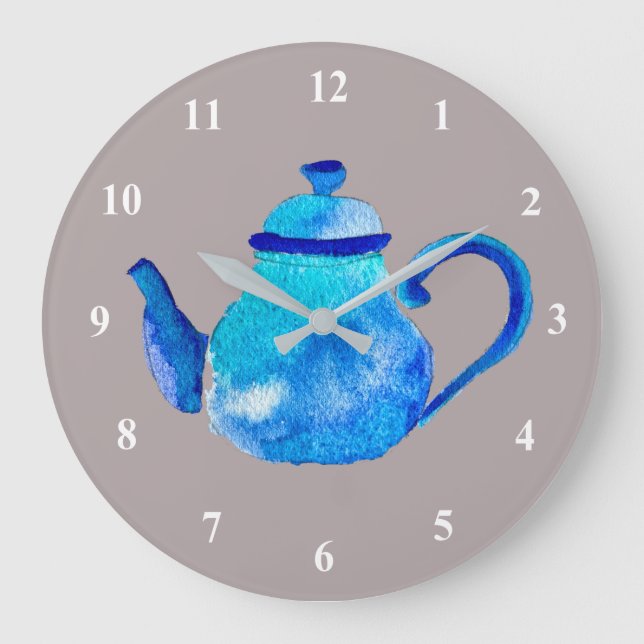 Whimsikfarbener Teekessel Große Wanduhr (Vorderseite)
