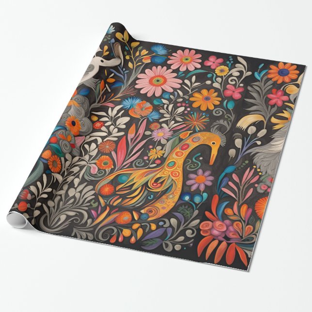 Whimsikfarbiges Otomi-Muster Geschenkpapier (Ungerollt)