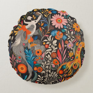 Whimsikfarbiges Otomi-Muster Rundes Kissen