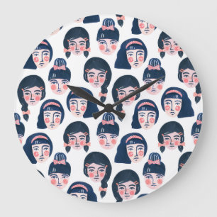 Whimsikfrauen: Cartoon Face Art Große Wanduhr