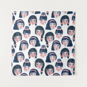 Whimsikfrauen: Cartoon Face Art Wandteppich