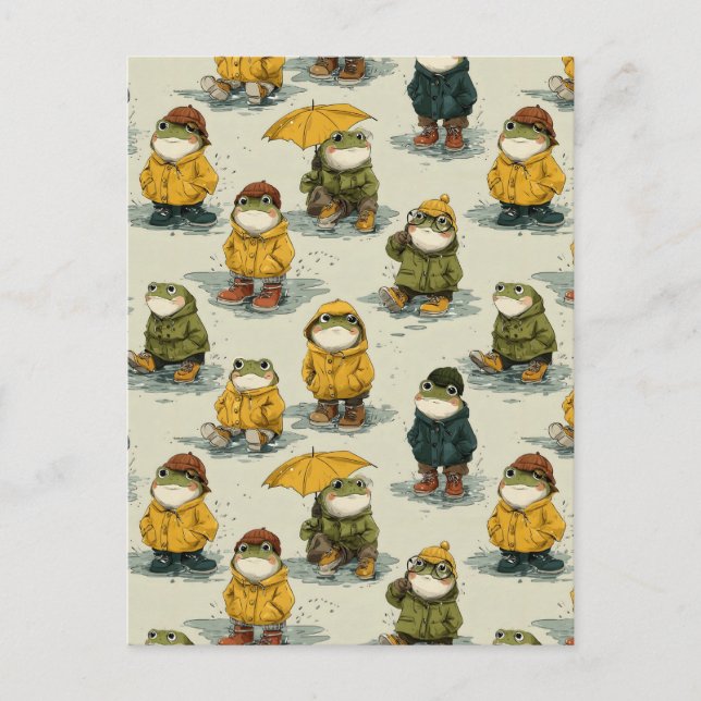 Whimsikfrösche im Raincoats-Muster Postkarte (Vorderseite)