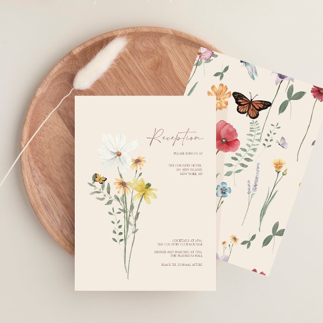 Whimsikgelbe Wildblumen Hochzeitstil Begleitkarte (Whimsical Yellow Wildflowers Wedding Reception Enclosure Card)