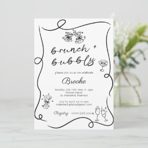 Whimsikhandgezogenes Brunch & Bubbly Brautparty Einladung