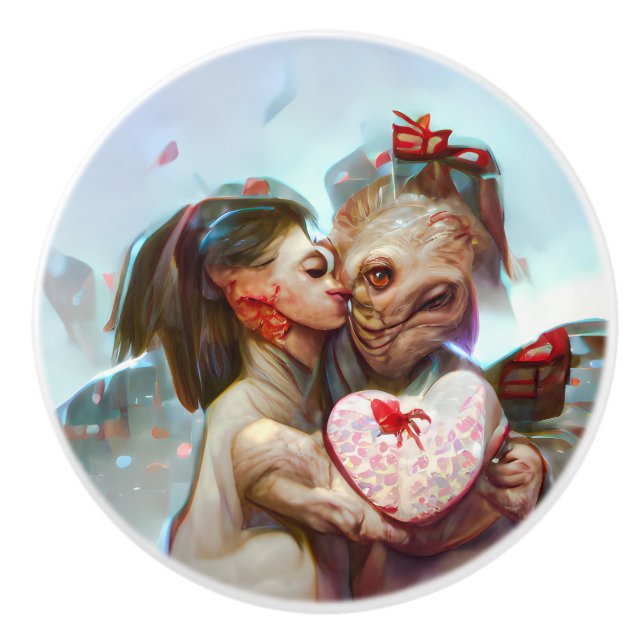 Whimsikische Alien Romance Keramikknauf (Vorderseite)