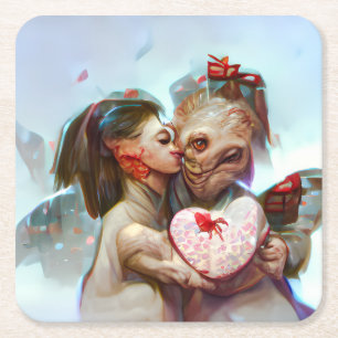 Whimsikische Alien Romance Rechteckiger Pappuntersetzer