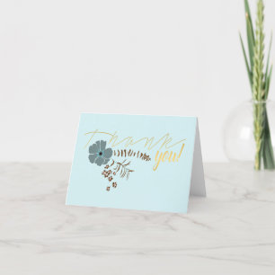 Whimsikische Blume Aquamarin Rosa Graublütenmotiv Dankeskarte