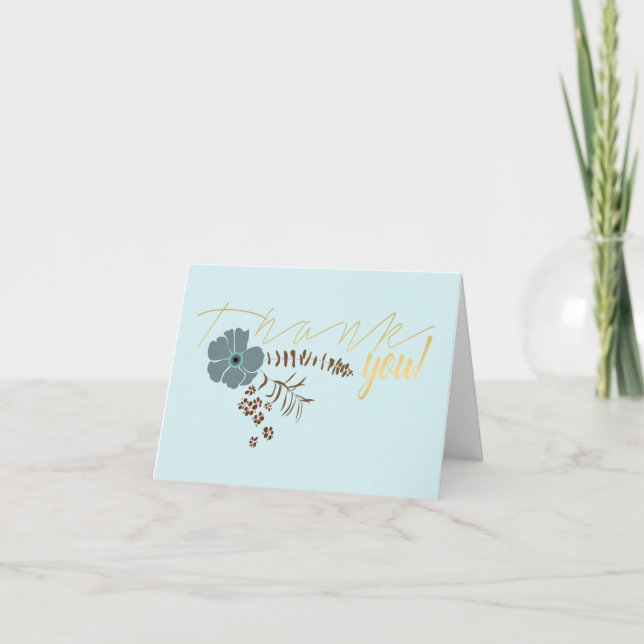 Whimsikische Blume Aquamarin Rosa Graublütenmotiv Dankeskarte (Vorderseite)