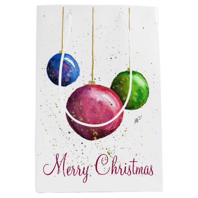 Whimsikische, farbenfrohe Weihnachtsbaumchen Mittlere Geschenktüte (Vorderseite)