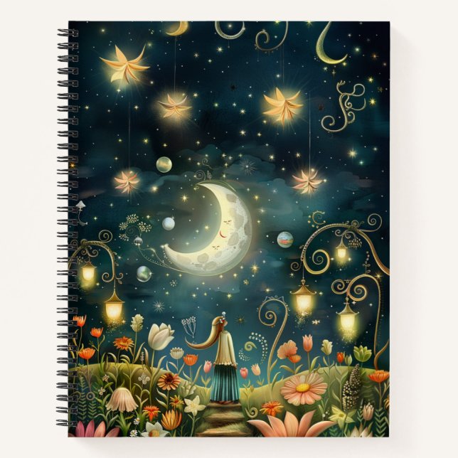 Whimsikische Nacht unter den Sternen Notizbuch (Vorderseite)