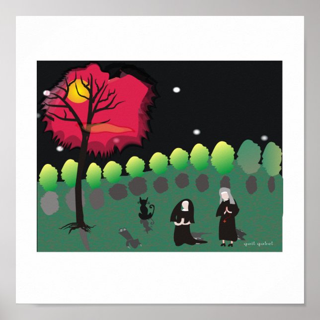 Whimsikische Nonnen "at the Beach" Art Poster (Vorne)