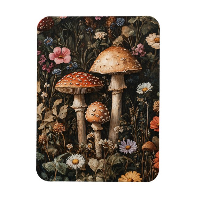 Whimsikische Pilze und Wildblumen flexibel Magnet (Vertikal)