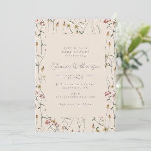 Whimsikische Wildblume Floral Boho Babydusche Einladung