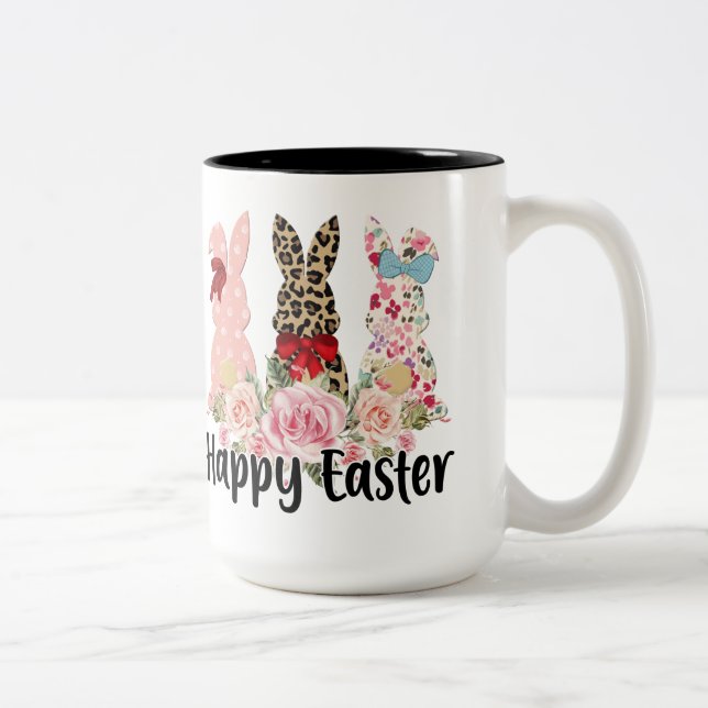 Whimsikisches Trio der OsterBunnies-Tasse Zweifarbige Tasse (Rechts)