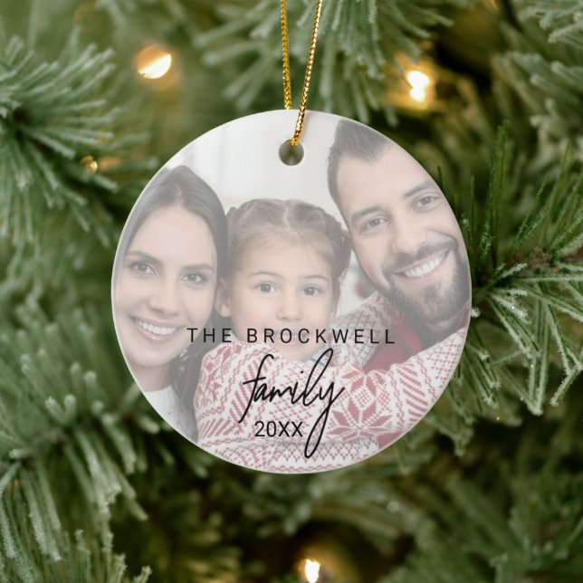 Whimsikkalligrafisches Foto Weihnachten Keramik Ornament (Baum)