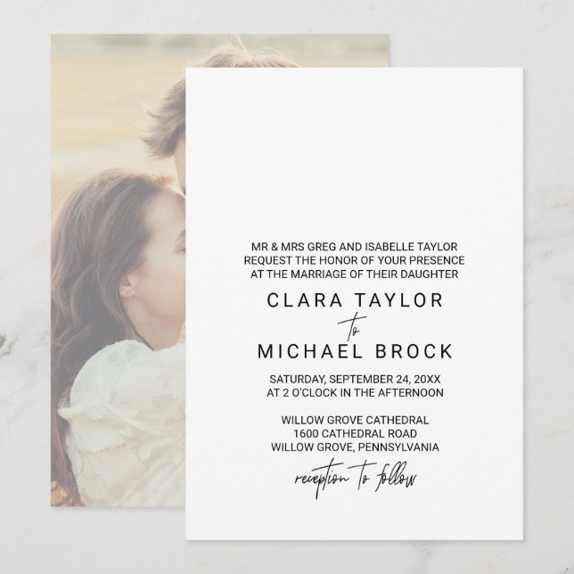 Whimsikkalligraphie | Foto Back Formal Wedding Einladung (Vorne/Hinten)