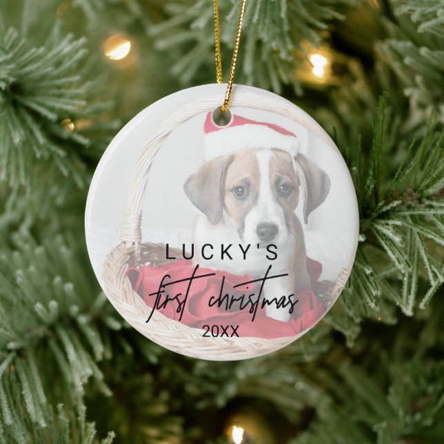 Whimsikkalligraphie Foto Weihnachten Keramik Ornament (Baum)