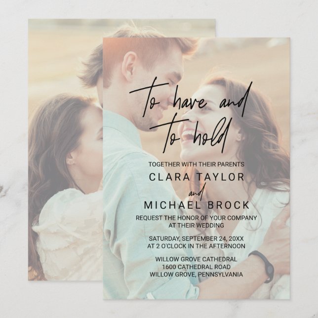 Whimsikkalligraphie | Verblassene Foto-Hochzeit Einladung (Vorne/Hinten)
