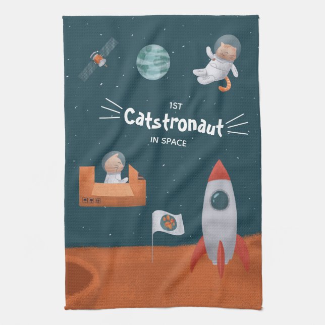 Whimsikkatstronaut im Weltraum, Katzen auf Mars, S Geschirrtuch (Vertikal)