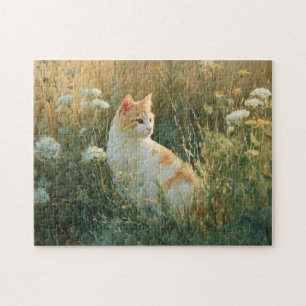 Whimsikkatze in einem Feld mit Wildblume