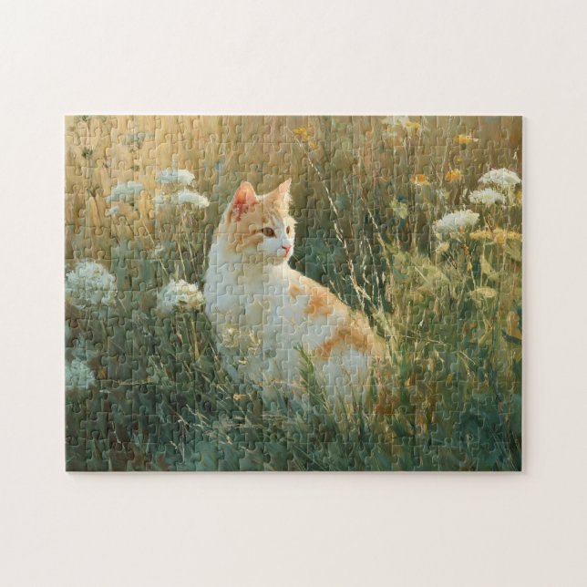 Whimsikkatze in einem Feld mit Wildblume (Horizontal)