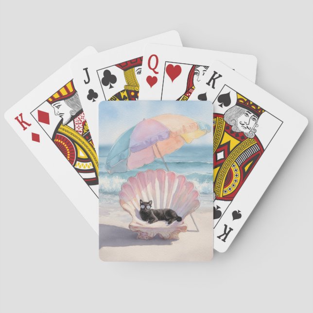 Whimsikkatze in Seashell mit Schirmspiel Spielkarten (Rückseite)
