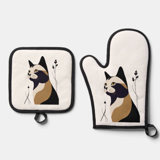 Whimsikkatze Ofenhandschuh & Topflappen-Set (Vorderseite)