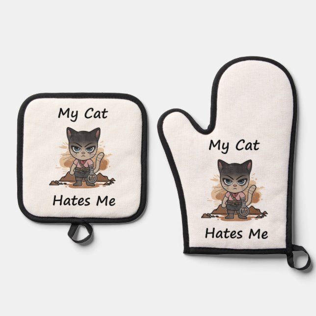 Whimsikkatze Ofenhandschuh & Topflappen-Set (Vorderseite)