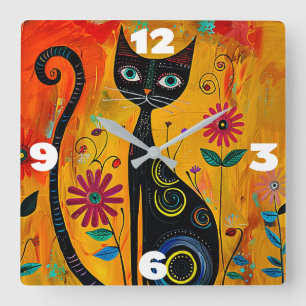 Whimsikkatze Quadratische Wanduhr