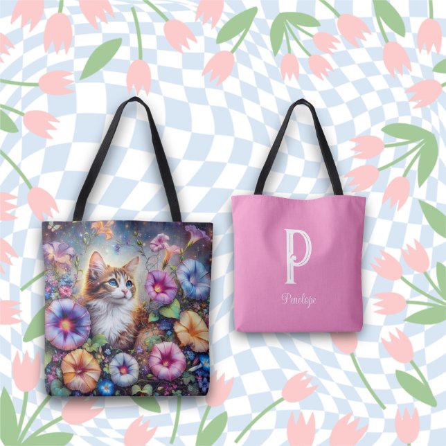 Whimsikkatze Schöne Blume Monogramm Name Tasche (Von Creator hochgeladen)